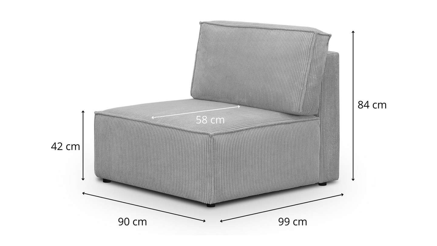 Canapé d'angle à droite modulable 4 places avec 2 poufs en velours côtelé gris clair - Harper Mod