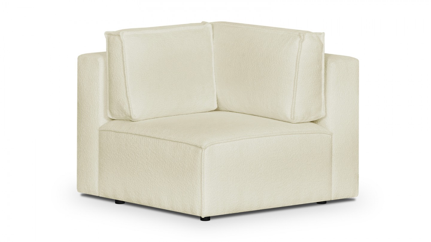 Canapé d'angle à gauche modulable 8 places avec pouf en tissu bouclé écru - Harper Mod