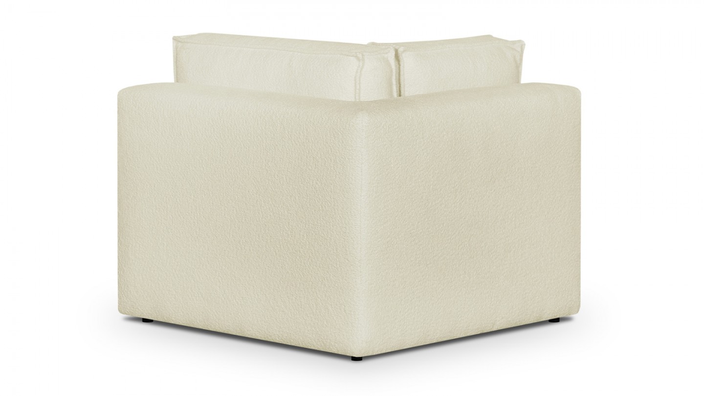 Canapé d'angle à gauche panoramique convertible modulable 8 places avec 2 poufs en tissu bouclé écru - Harper Mod