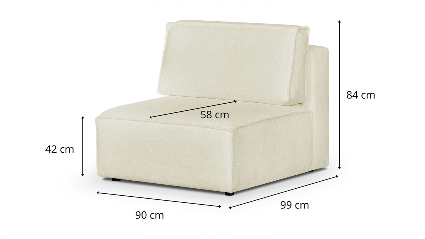 Canapé d'angle à gauche panoramique convertible modulable 8 places avec 2 poufs en tissu bouclé écru - Harper Mod