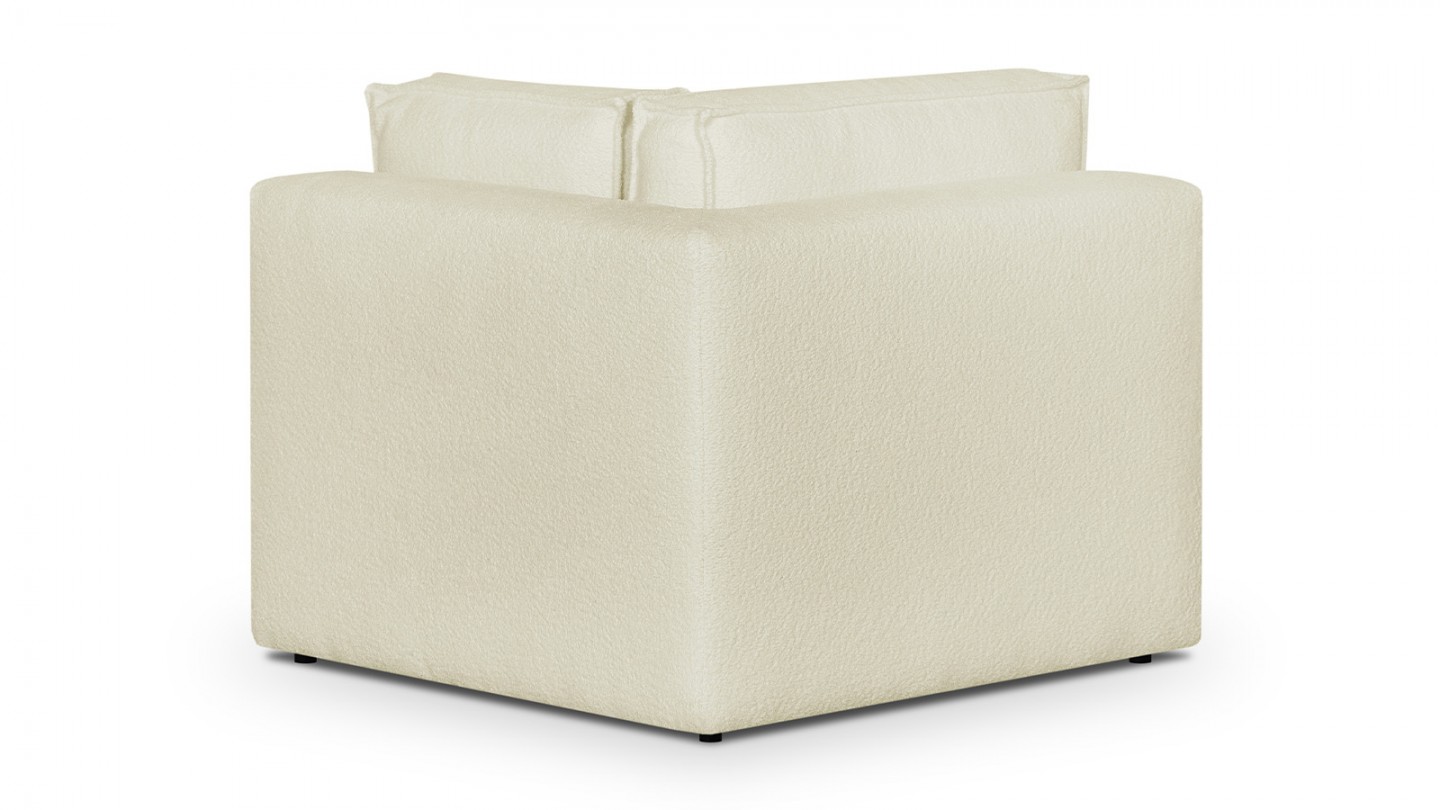 Canapé d'angle à droite panoramique convertible modulable 8 places en tissu bouclé écru - Harper Mod
