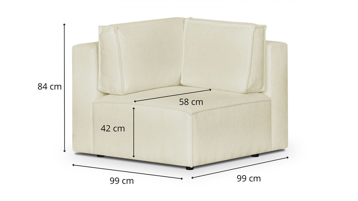 Canapé d'angle à droite panoramique convertible modulable 8 places en tissu bouclé écru - Harper Mod
