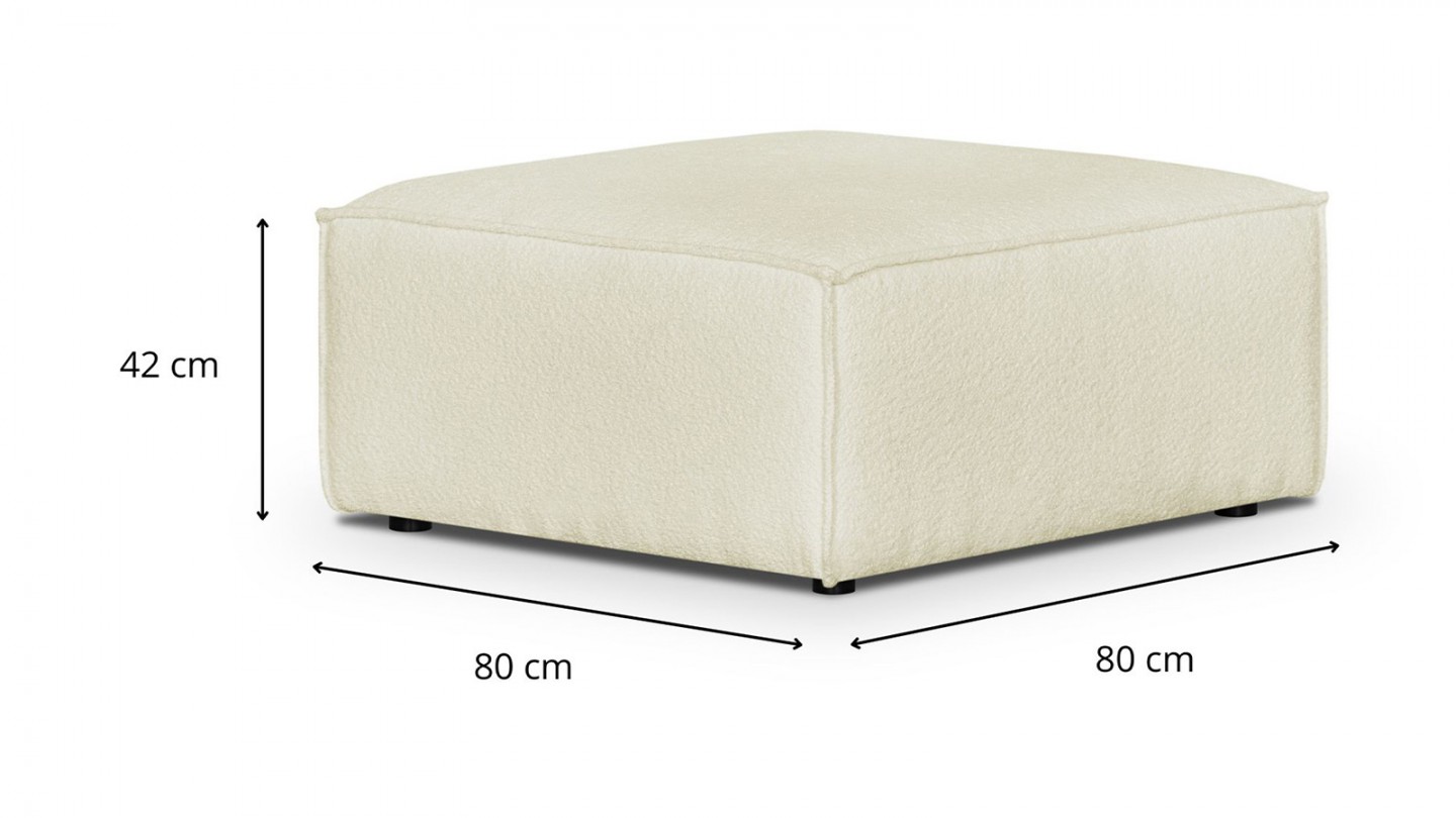 Canapé d'angle à droite panoramique convertible modulable 8 places avec pouf en tissu bouclé écru - Harper Mod