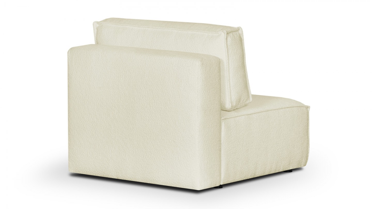 Canapé d'angle à gauche panoramique convertible modulable 8 places avec pouf en tissu bouclé écru - Harper Mod