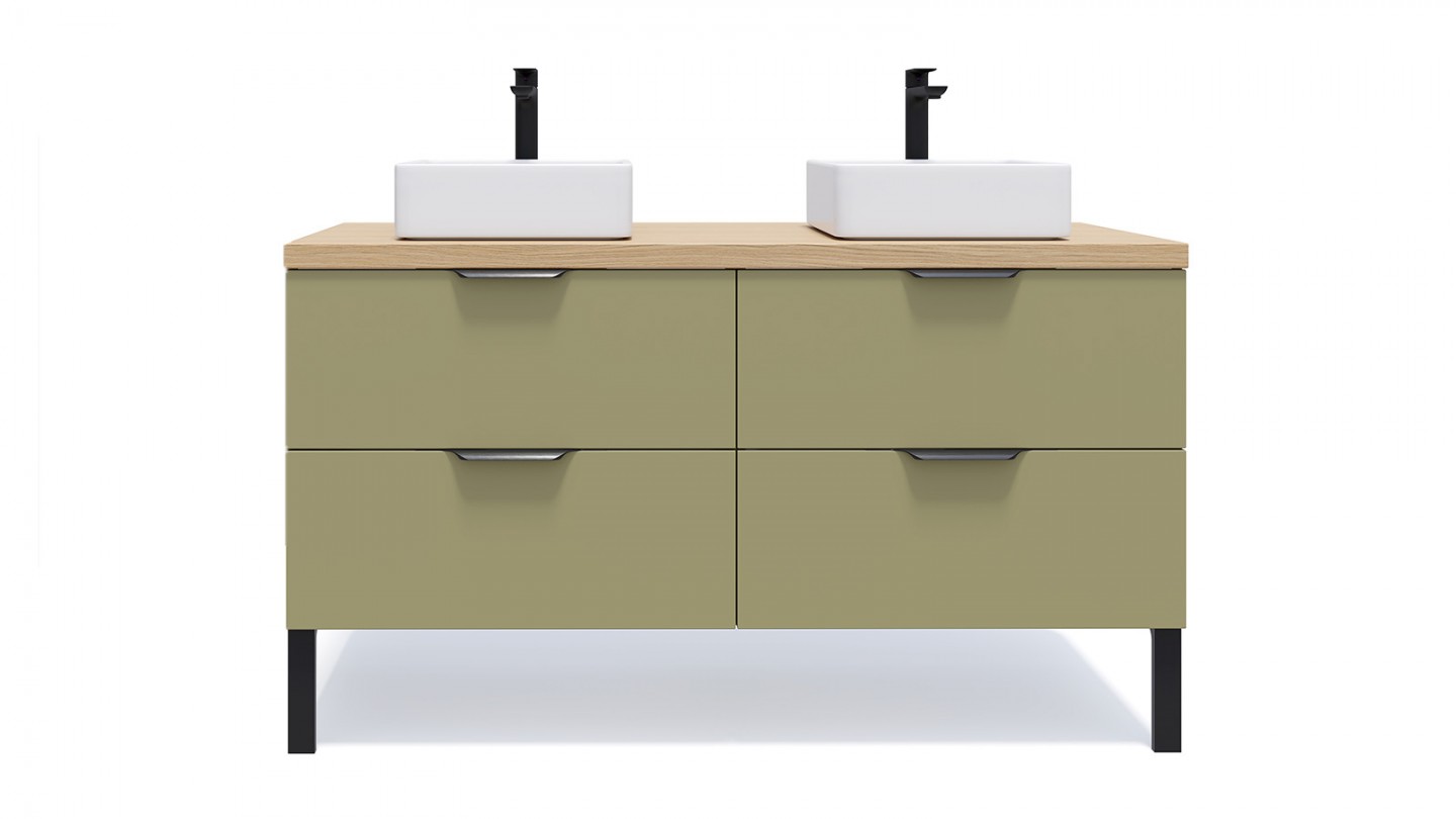 Meuble Salle De Bain 140 Cm Double Vasque à Poser Meuble de salle de bain suspendu 2 vasques à poser 140cm 4 tiroirs Vert