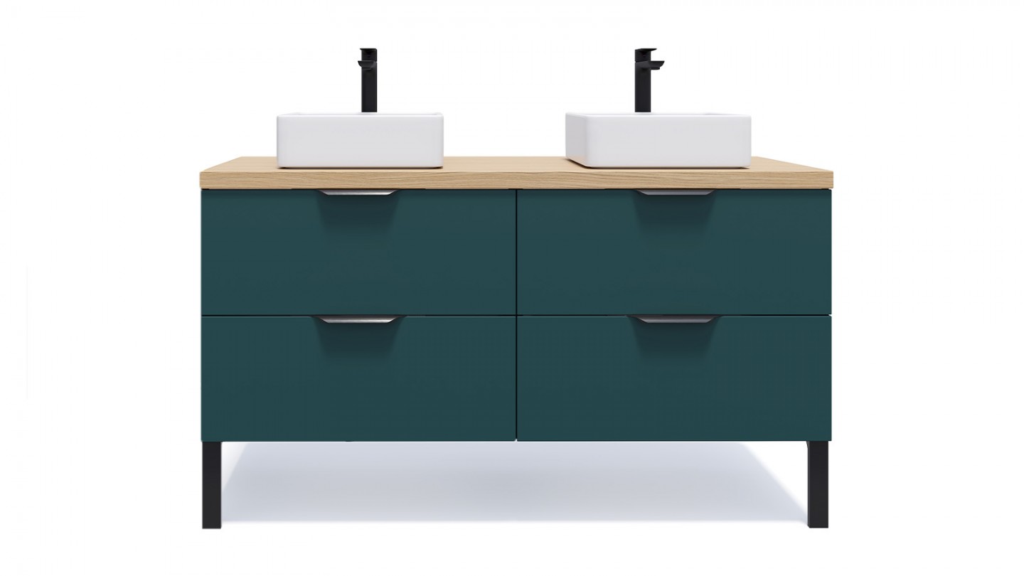 Meuble de salle de bain suspendu 2 vasques à poser 140cm 4 tiroirs Bleu