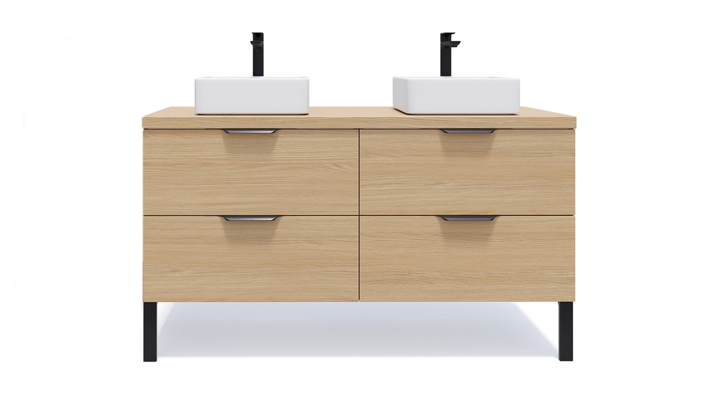 Meuble de salle de bain suspendu 2 vasques à poser 140cm 4 tiroirs
