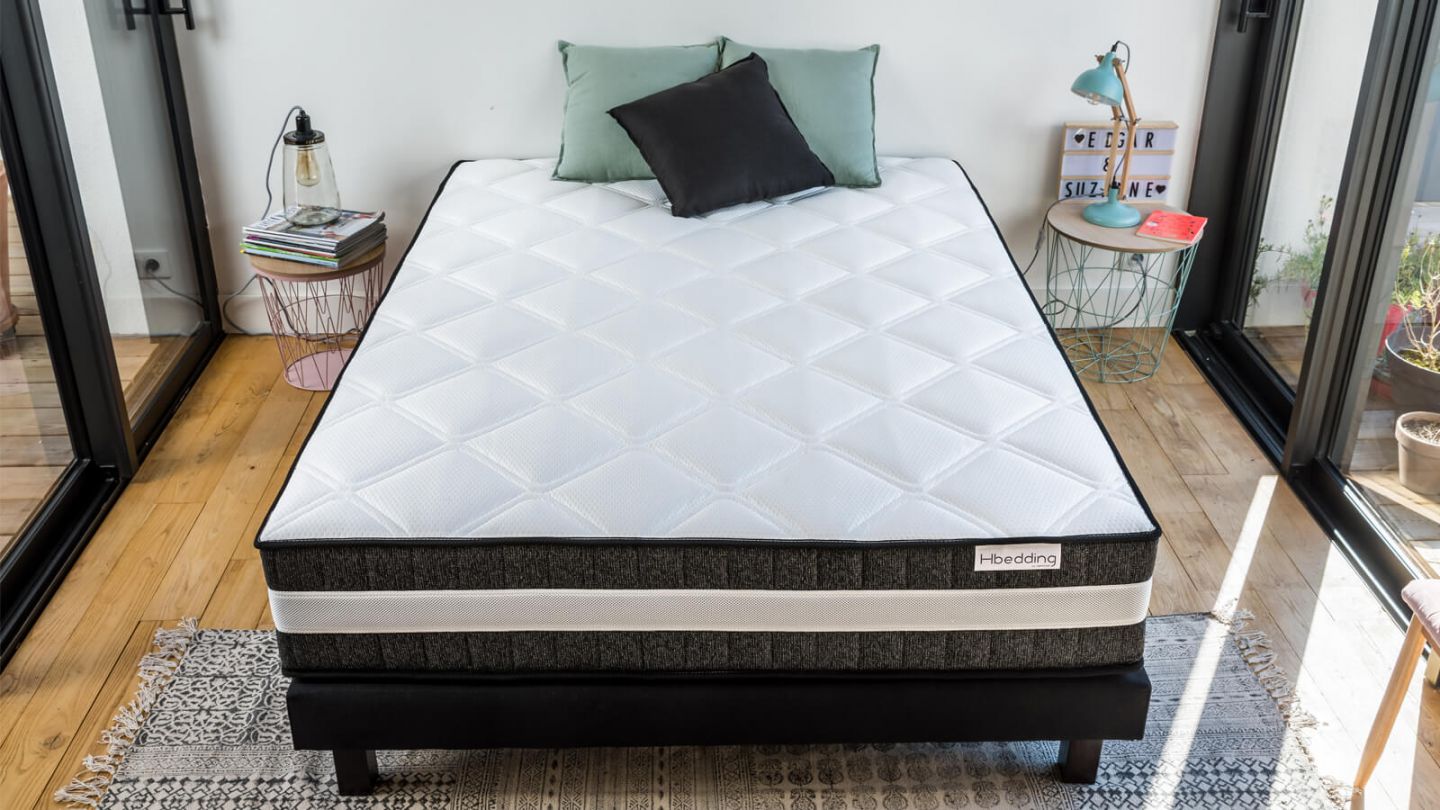 Ensemble matelas ressorts ensachés + sommier 140x190 - Mousse haute densité  et ressorts ensachés - Spring Luxe - Homifab