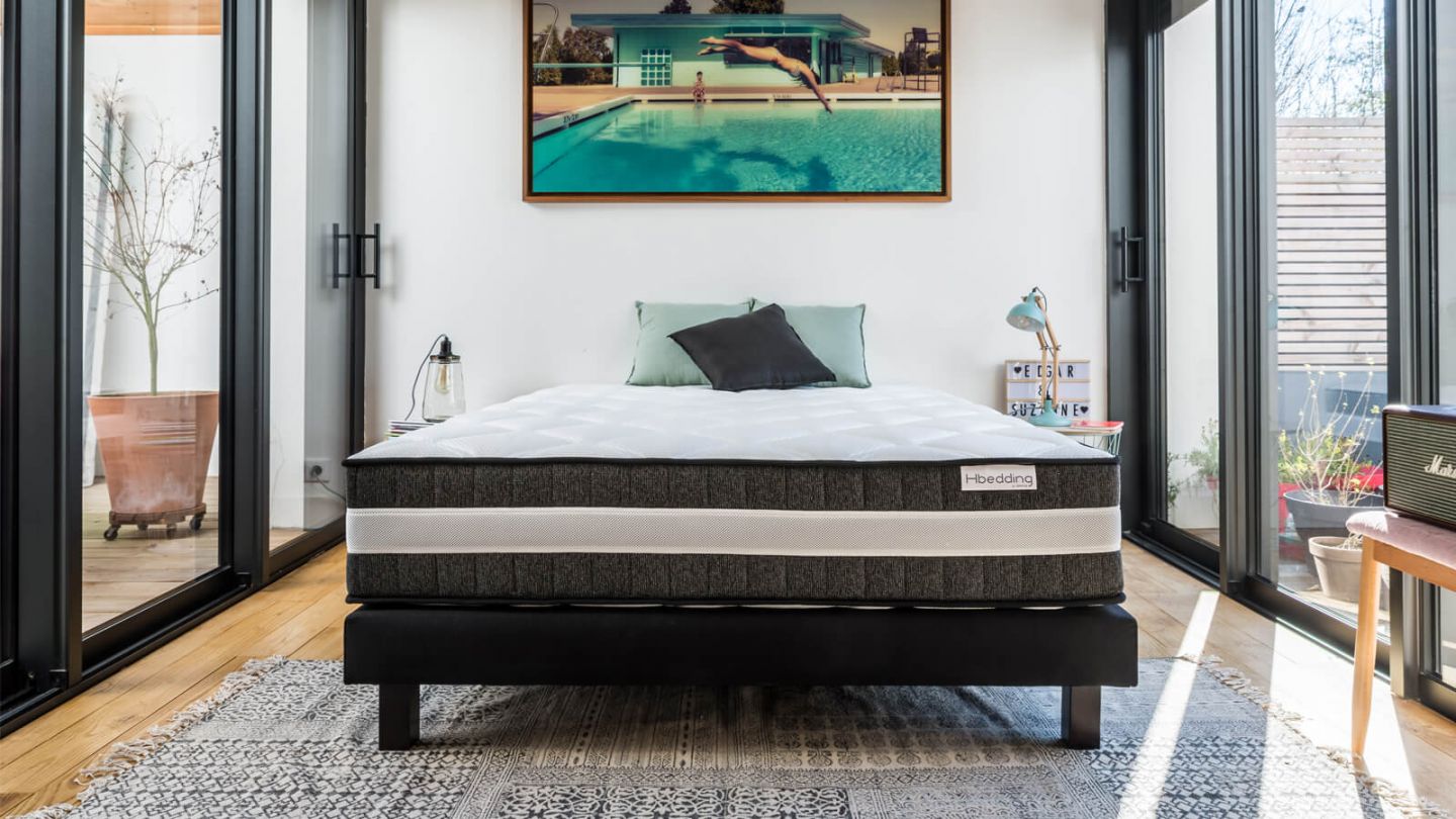 Ensemble matelas ressorts ensachés + sommier 140x190 - Mousse haute densité  et ressorts ensachés - Spring Luxe - Homifab