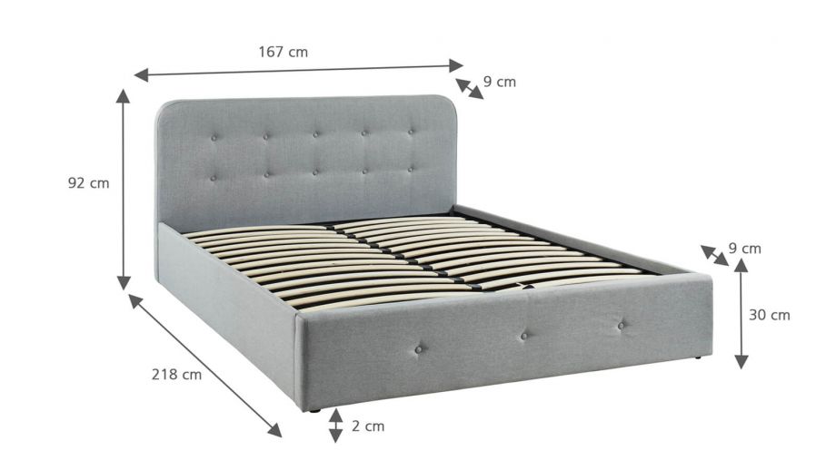 Lit coffre Kate 160x200 gris clair avec tête de lit et sommier