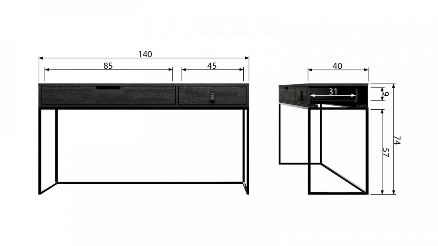 Console 2 tiroirs en chêne brossé noir - Collection Silas - Woood