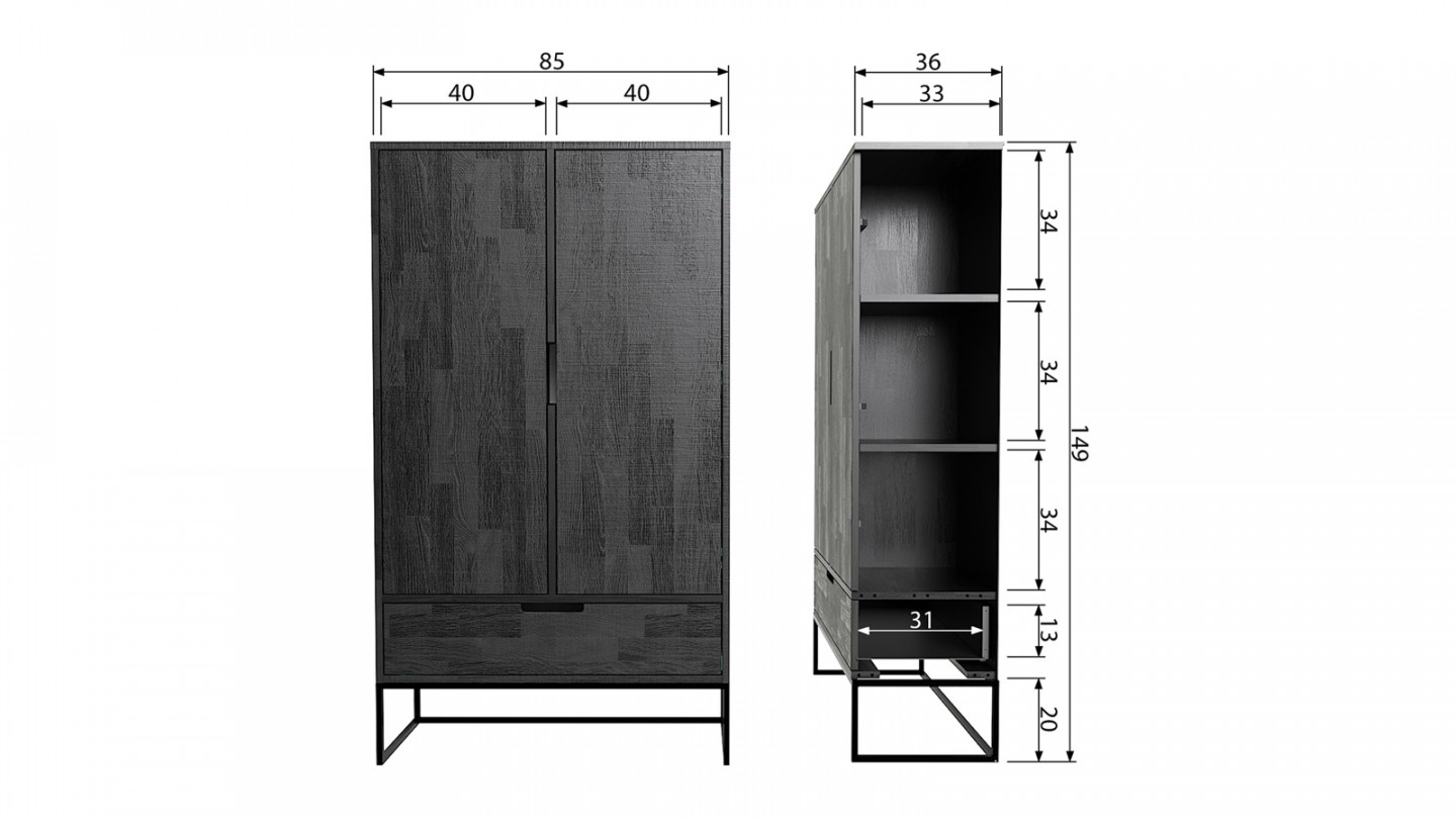 Armoire 2 portes en chêne noir - Collection Silas - Woood