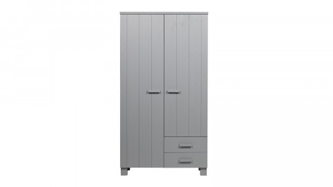 Armoire 2 portes 2 tiroirs en pin gris béton - Collection Dennis - Woood
