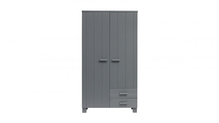 Armoire 2 portes 2 tiroirs en pin gris anthracite - Collection Dennis - Woood