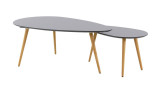 Set de 2 tables basses gigognes scandinaves en bouleau gris laqué, piètement conique - Collection Harøld