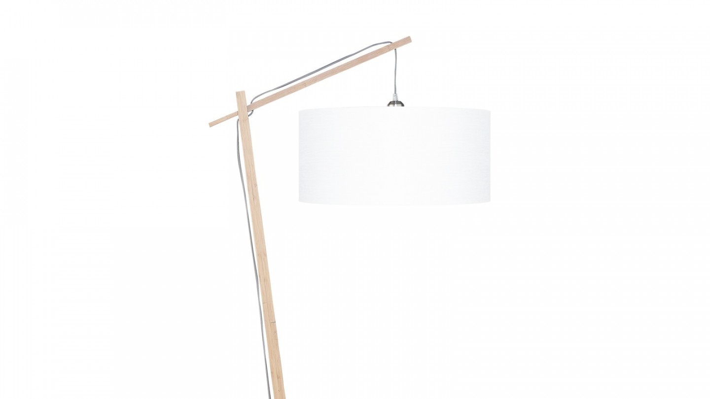 Lampe sur pied en bambou et abat-jour lin écologique ANDES (naturel, bleu  jeans)