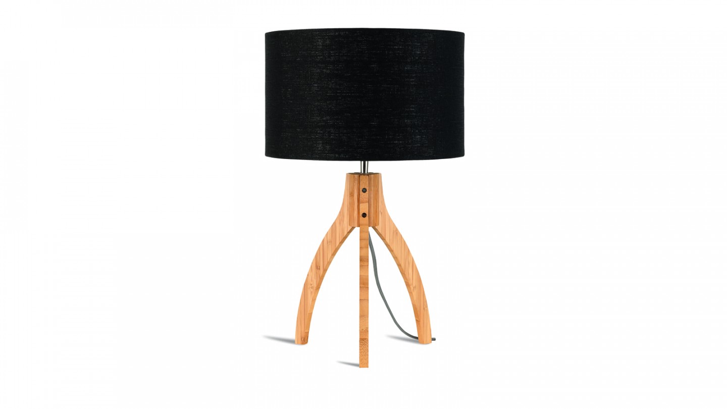 Lampe à poser en bambou abat jour en lin noir - Collection Annapurna - Good&Mojo