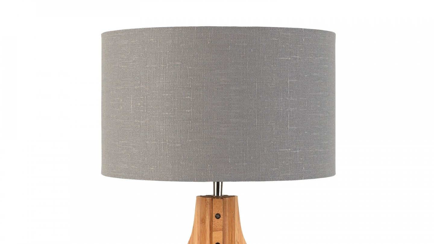 Lampe à poser en bambou abat jour en lin gris clair - Collection Annapurna - Good&Mojo