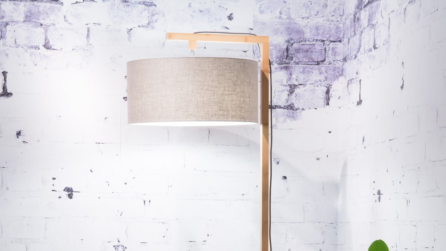 Lampadaire en bambou abat jour en lin foncé - Collection Himalaya - Good&Mojo