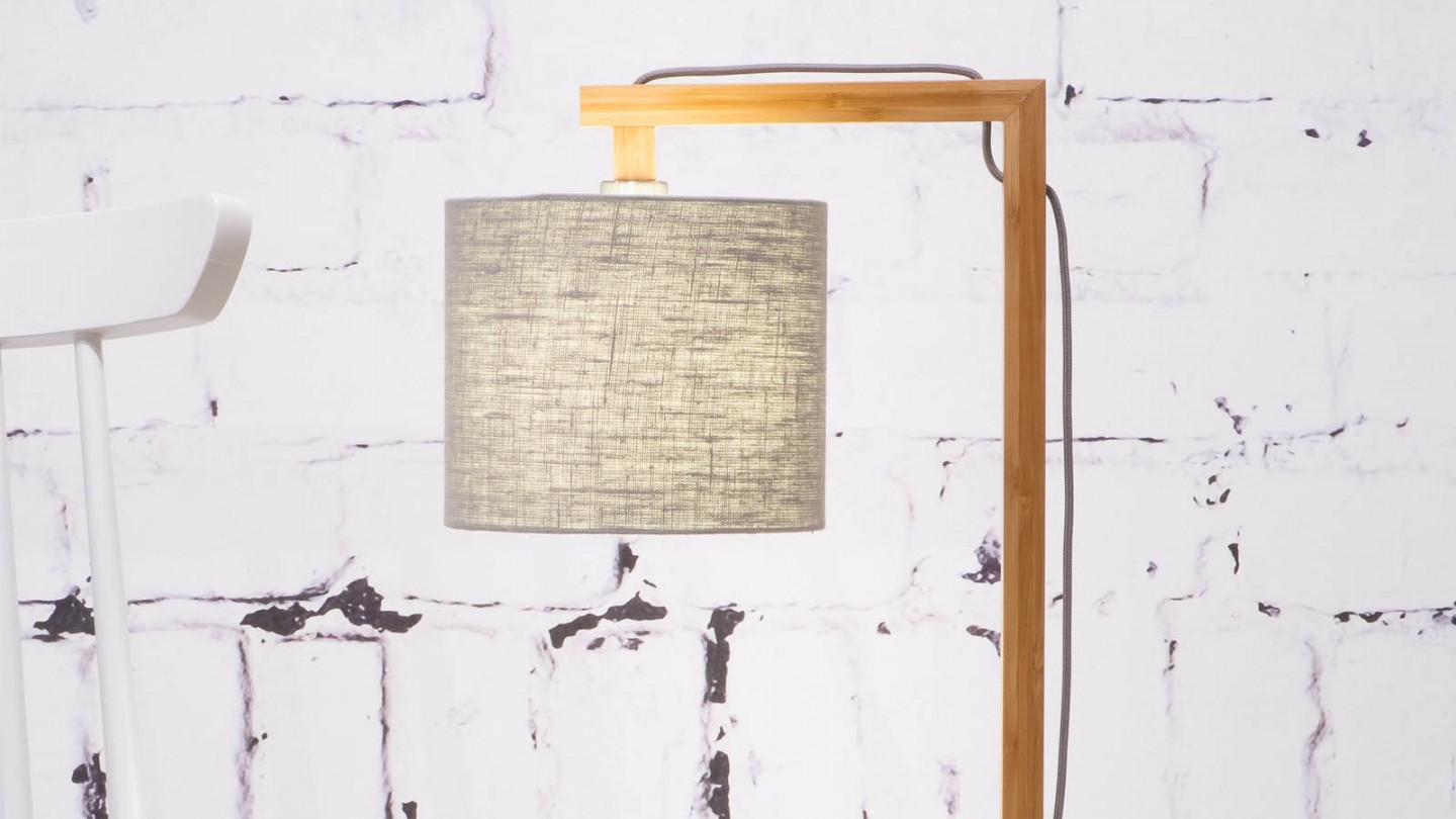 Lampe de table en bambou abat jour en lin gris clair - Collection Himalaya - Good&Mojo