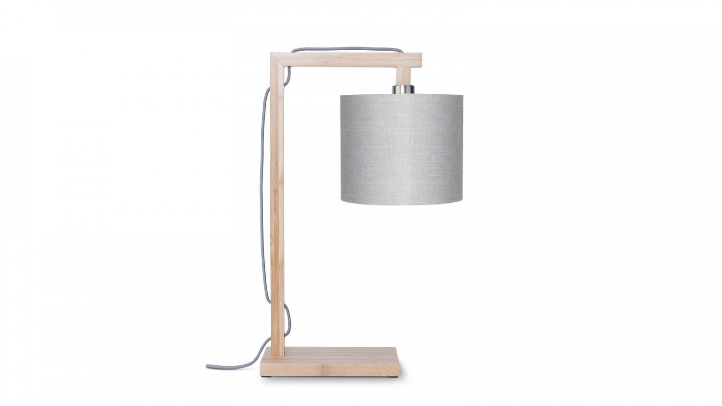 Lampe de table en bambou abat jour en lin gris clair - Collection Himalaya - Good&Mojo