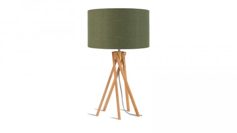 Lampe de table en bambou abat jour en lin vert forêt - Collection Kilimanjaro - Good&Mojo