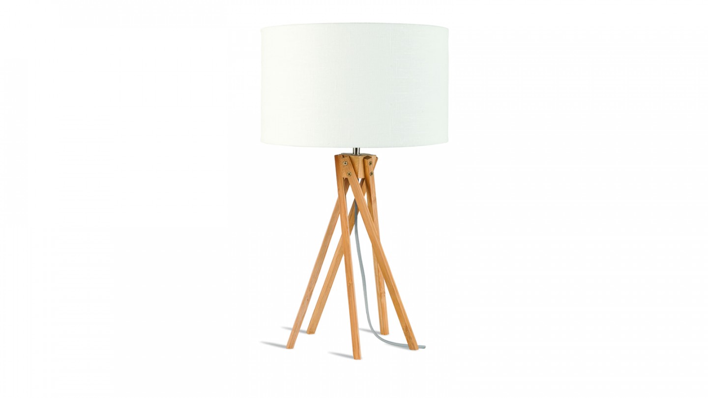 Lampe de table en bambou abat jour en lin blanc - Collection Kilimanjaro - Good&Mojo