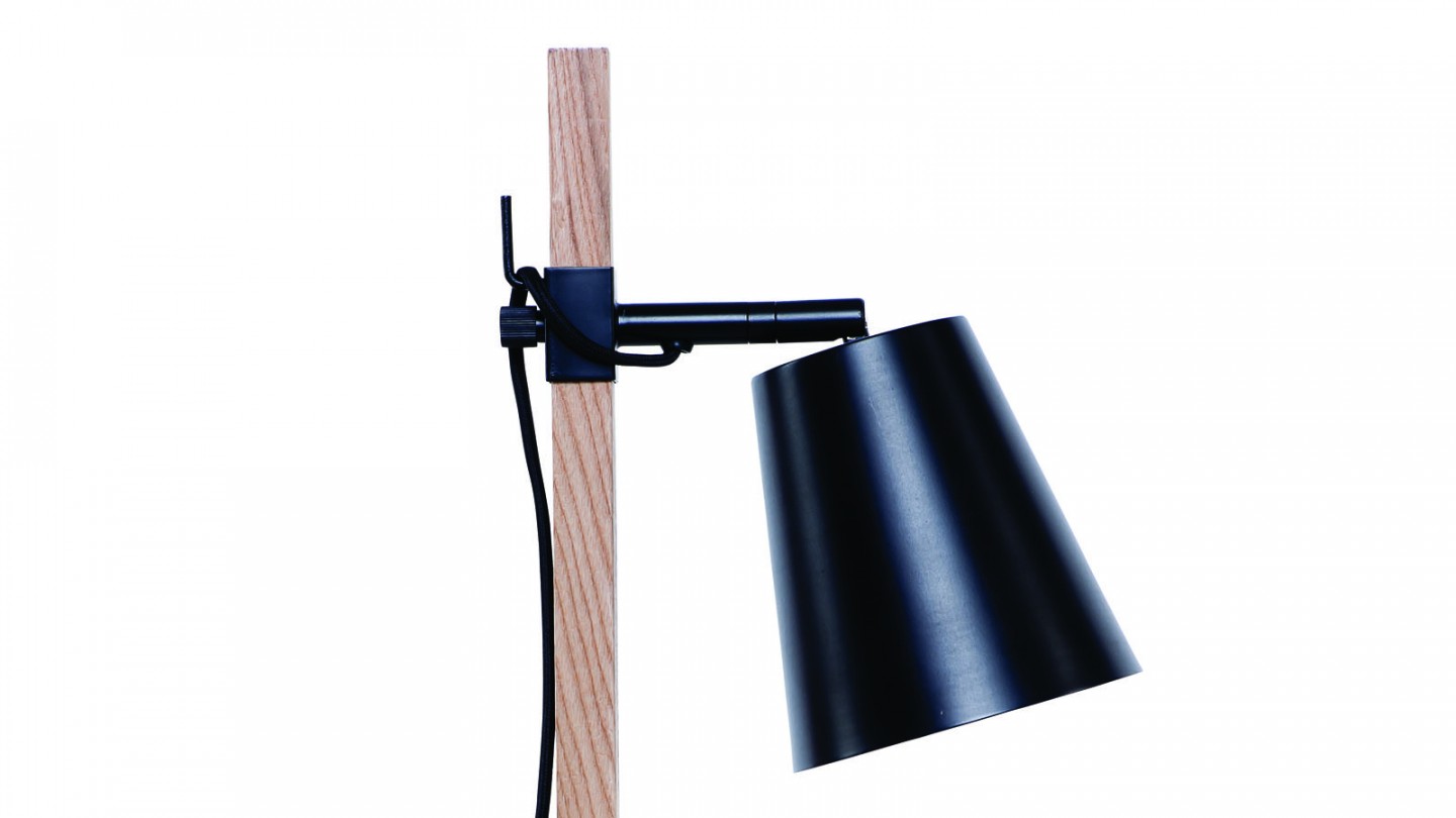 Lampe de table en fer et bois de frêne carré noir et naturel - Collection Sydney - It's About Romi