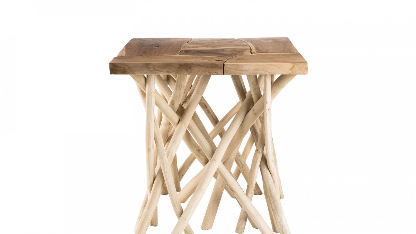 Table d'appoint carré en teck piètement en bois flotté - Collection Clara