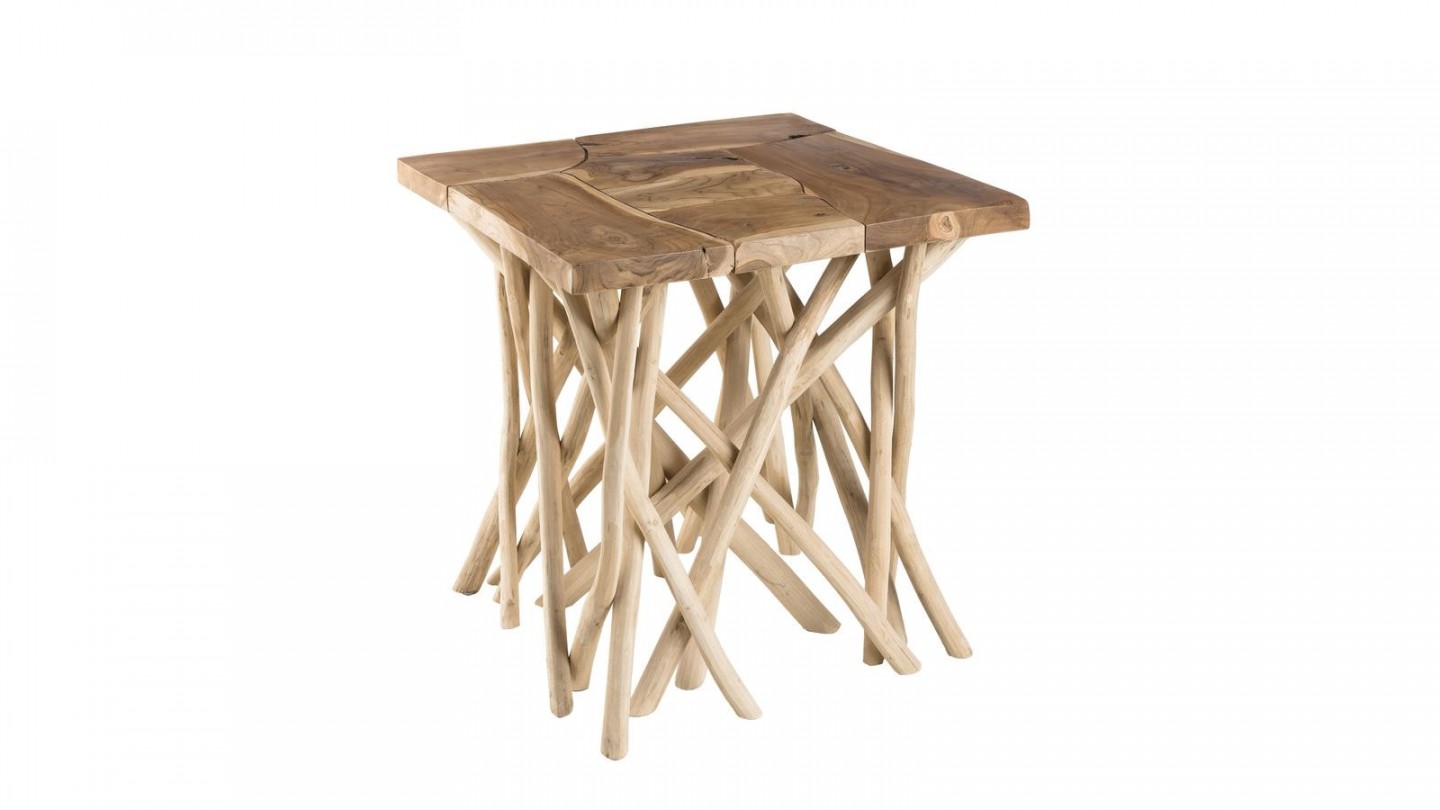 Table d'appoint carré en teck piètement en bois flotté - Collection Clara