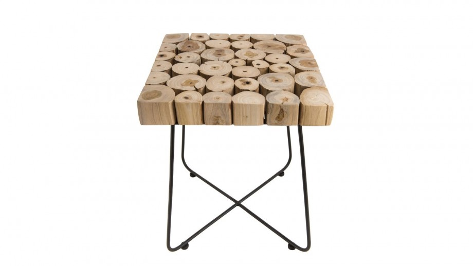 Table d'appoint carrée plateau en rondelles de bois piètement en métal noir - Collection Clara
