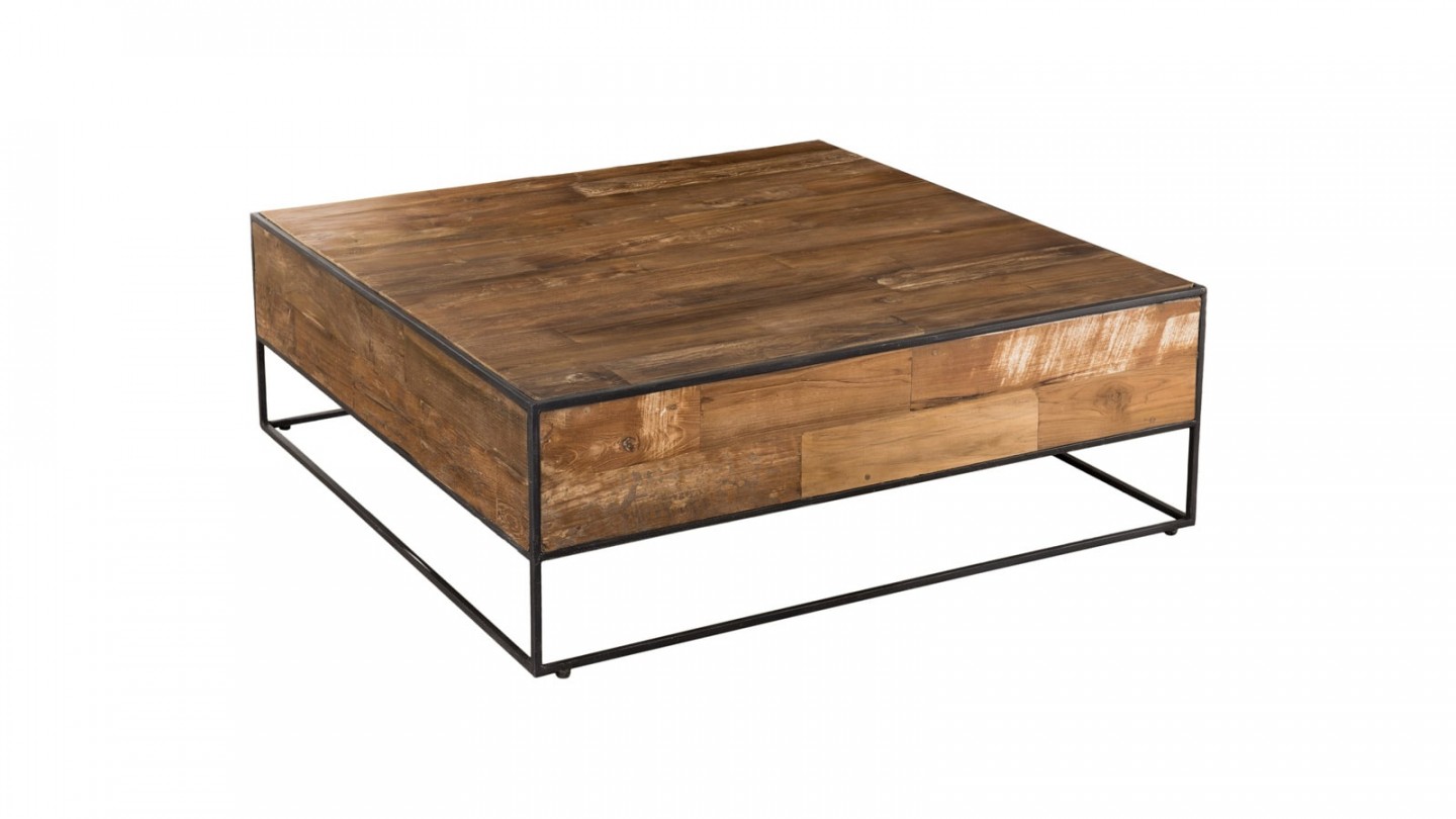 Table basse carrée 100x100cm en teck recyclé et métal - Collection Sixtine
