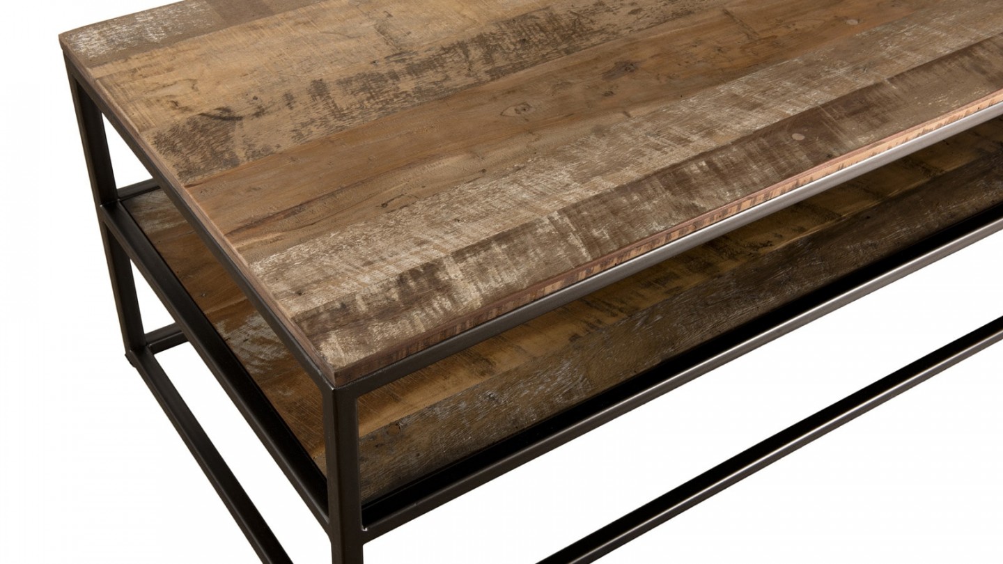 Table basse rectangulaire en teck recyclé acacia et métal - Collection Sixtine