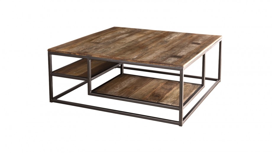 Table basse carrée en teck recyclé acacia et métal - Collection Sixtine