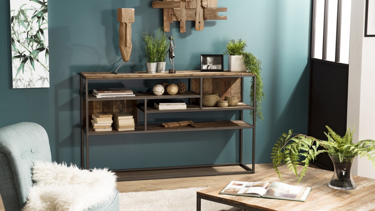 Console 4 niveaux en teck recyclé acacia et métal - Collection Sixtine