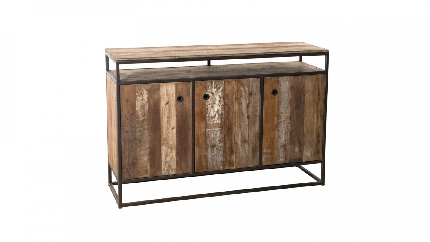 Buffet 3 portes 1 étagère en teck recyclé acacia et métal - Collection Sixtine