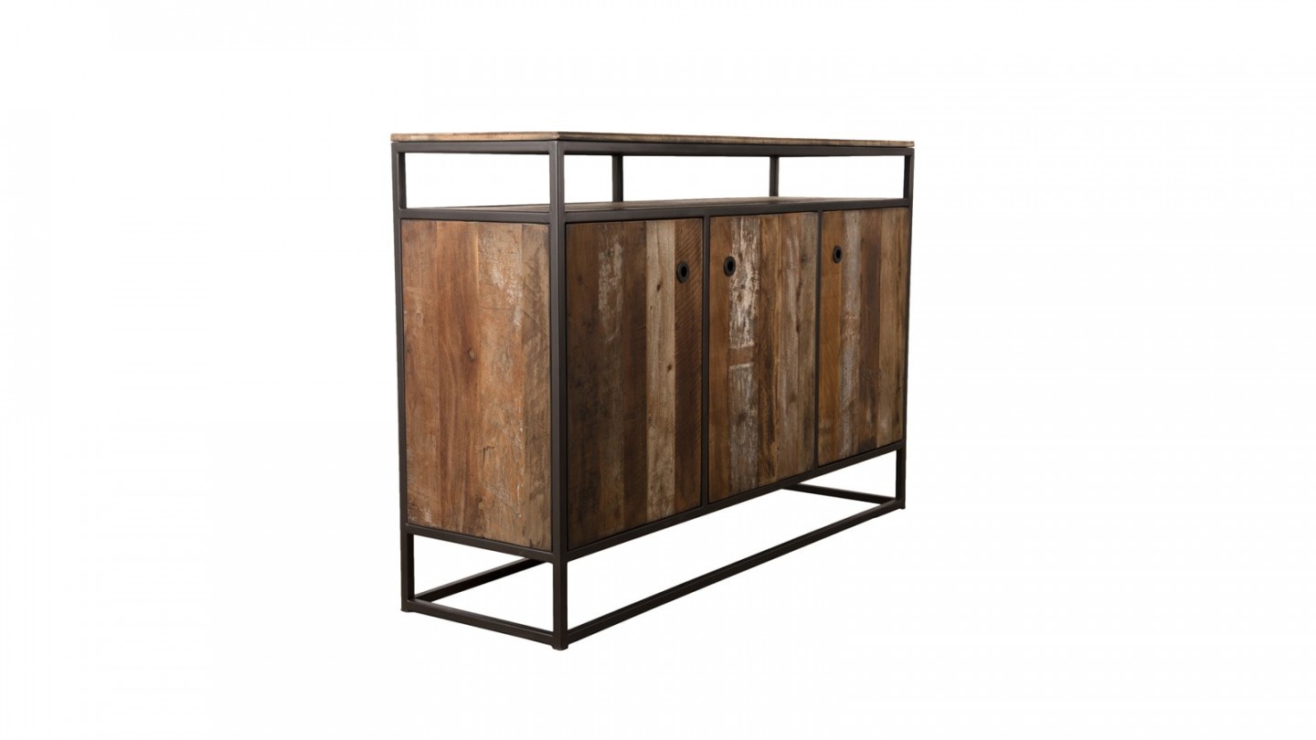 Buffet 3 portes 1 étagère en teck recyclé acacia et métal - Collection Sixtine