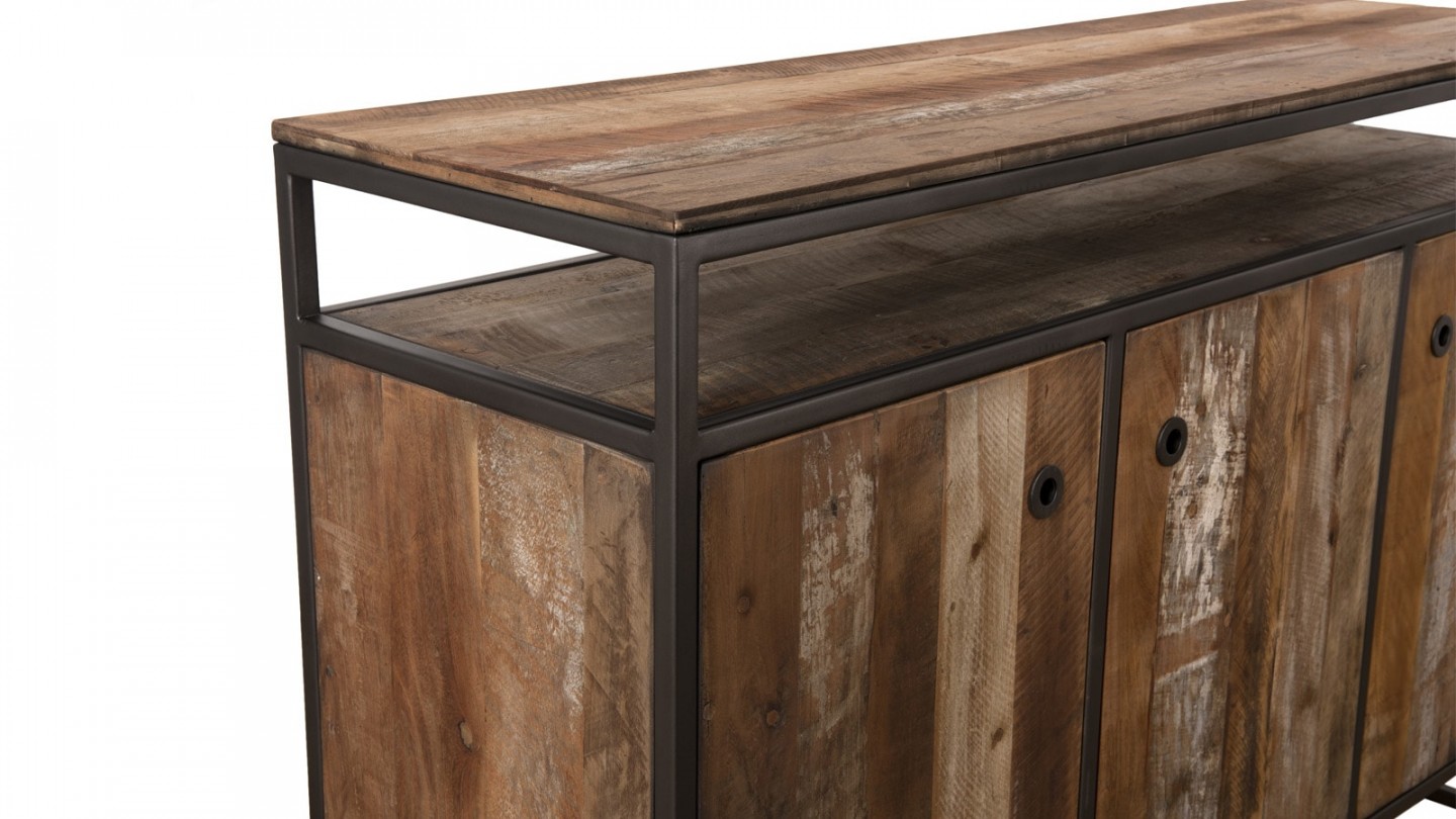 Buffet 3 portes 1 étagère en teck recyclé acacia et métal - Collection Sixtine