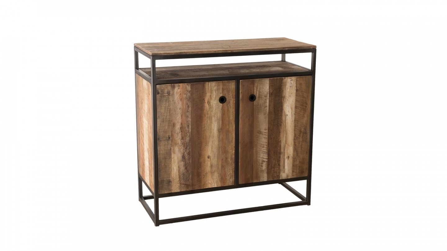Buffet 2 portes 1 étagère en teck recyclé acacia et métal - Collection Sixtine