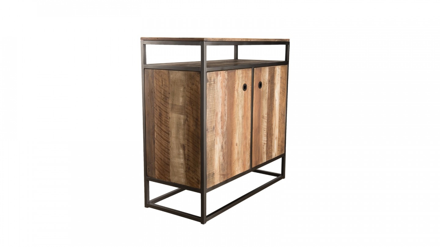 Buffet 2 portes 1 étagère en teck recyclé acacia et métal - Collection Sixtine