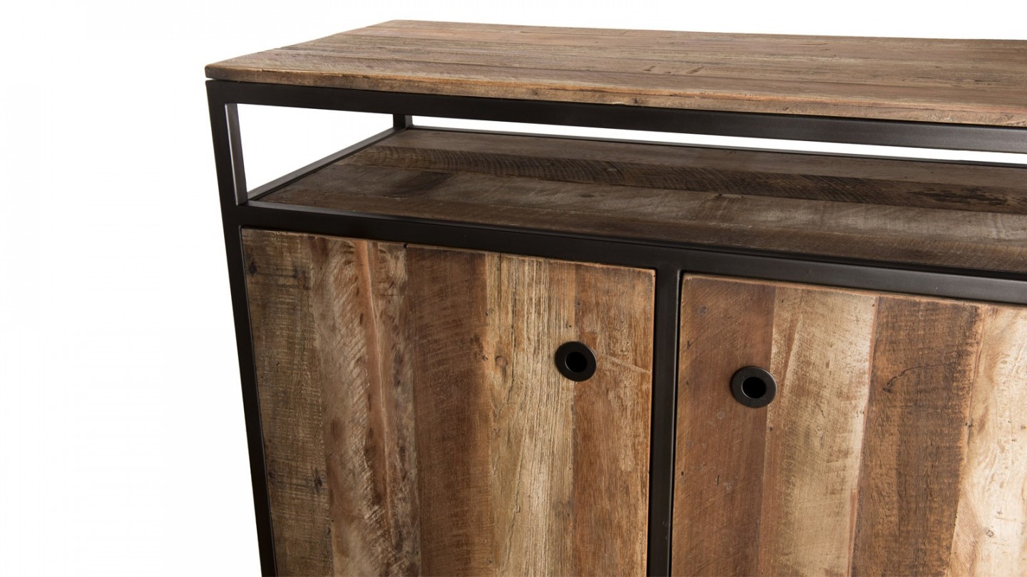 Buffet 2 portes 1 étagère en teck recyclé acacia et métal - Collection Sixtine