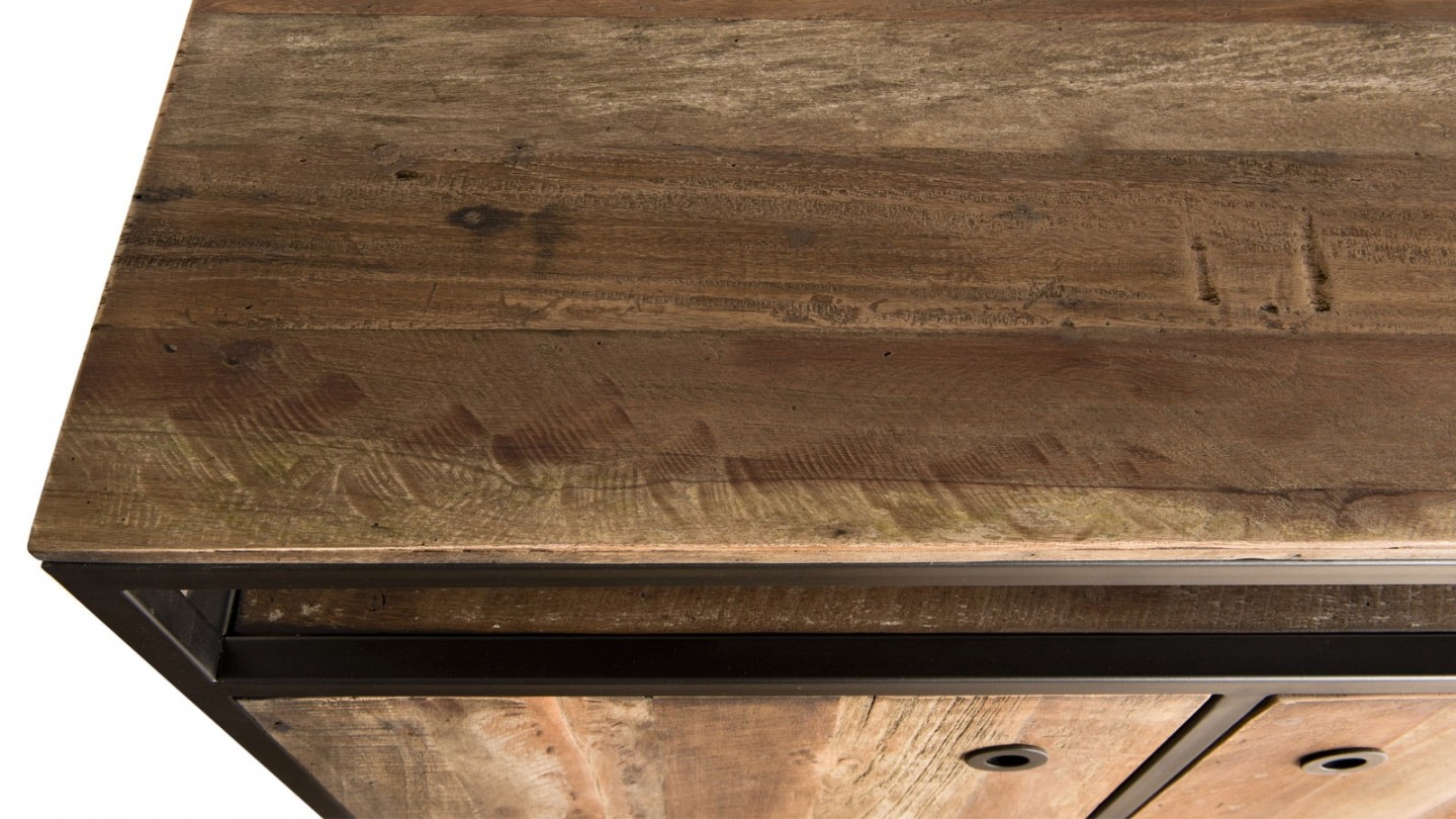 Buffet 2 portes 1 étagère en teck recyclé acacia et métal - Collection Sixtine