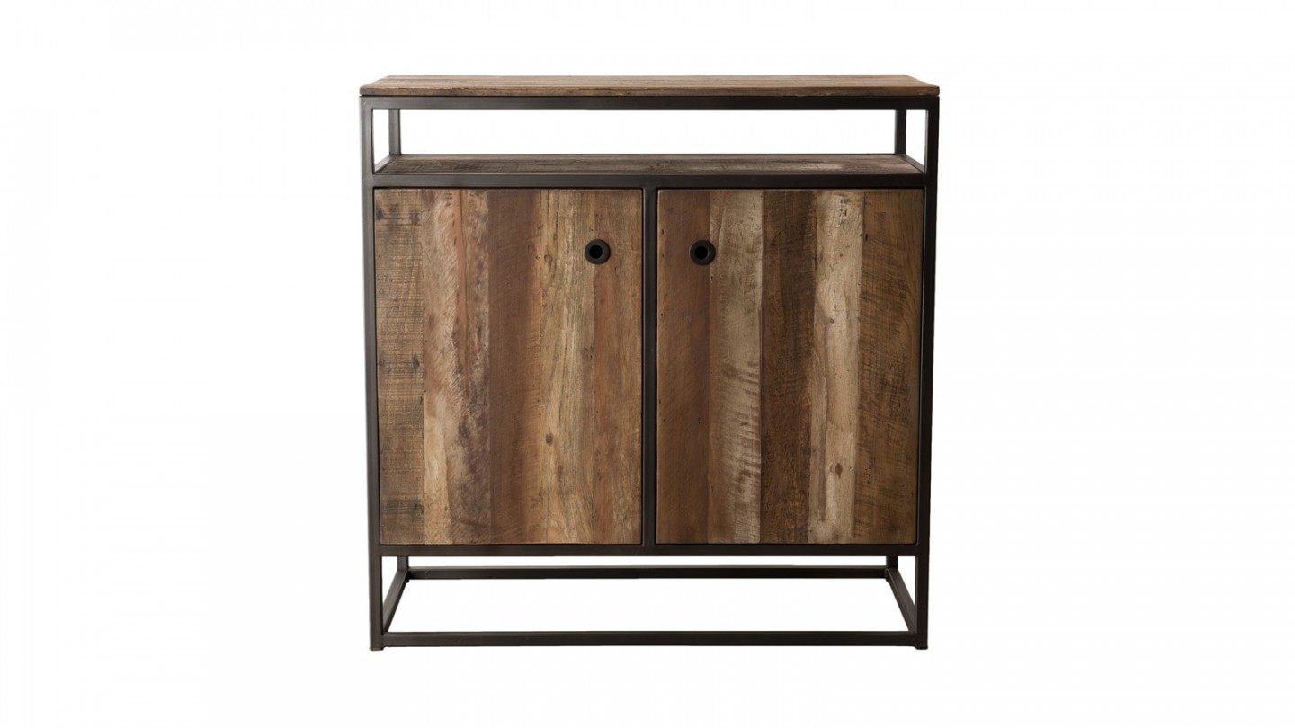 Buffet 2 portes 1 étagère en teck recyclé acacia et métal - Collection Sixtine
