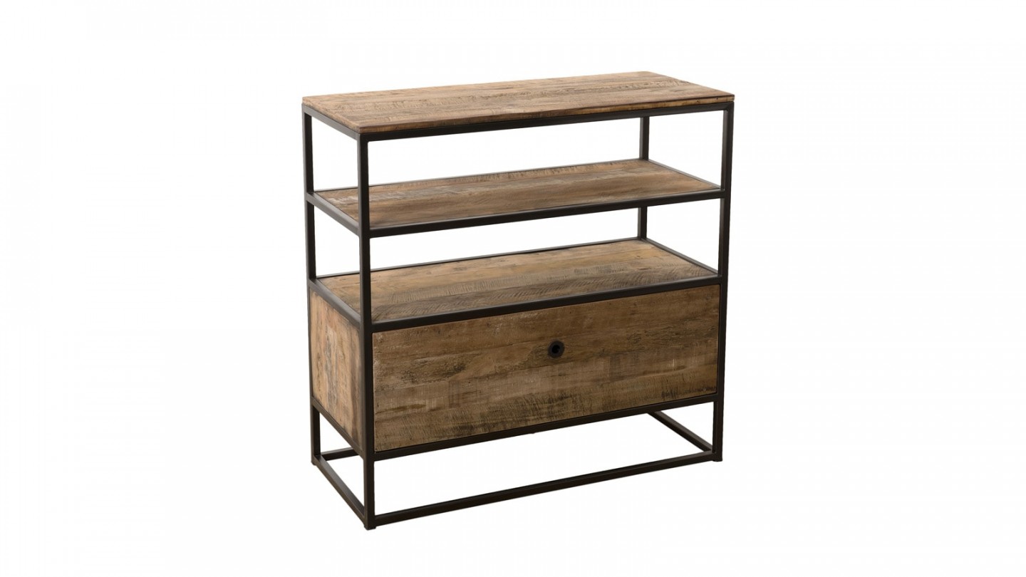 Etagère 1 tiroir 2 étages en teck recyclé acacia et métal - Collection Sixtine