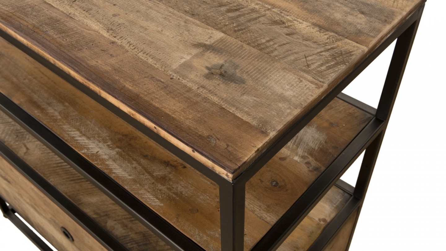 Etagère 1 tiroir 2 étages en teck recyclé acacia et métal - Collection Sixtine