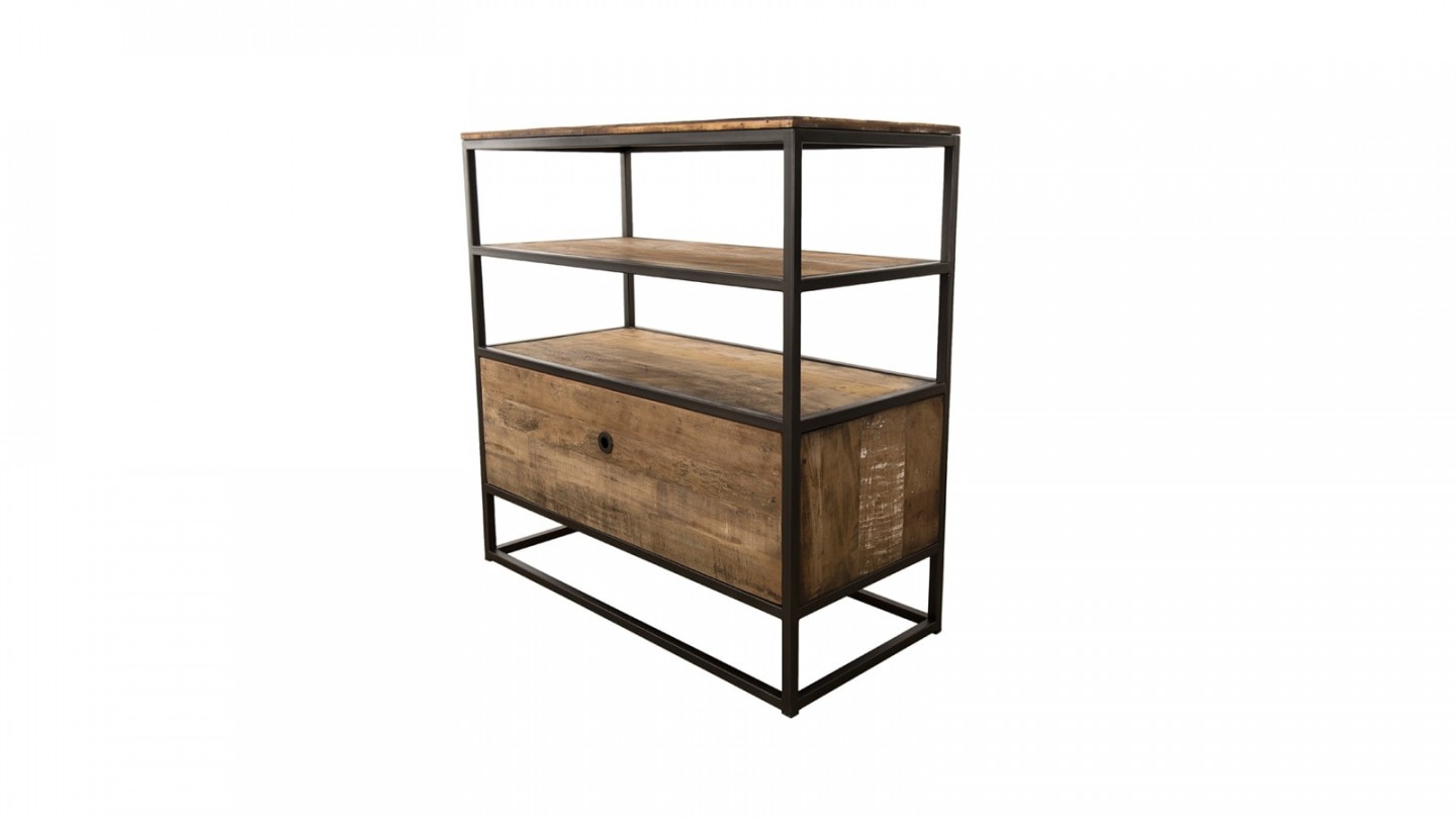 Etagère 1 tiroir 2 étages en teck recyclé acacia et métal - Collection Sixtine