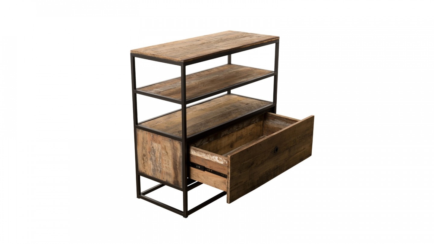 Etagère 1 tiroir 2 étages en teck recyclé acacia et métal - Collection Sixtine