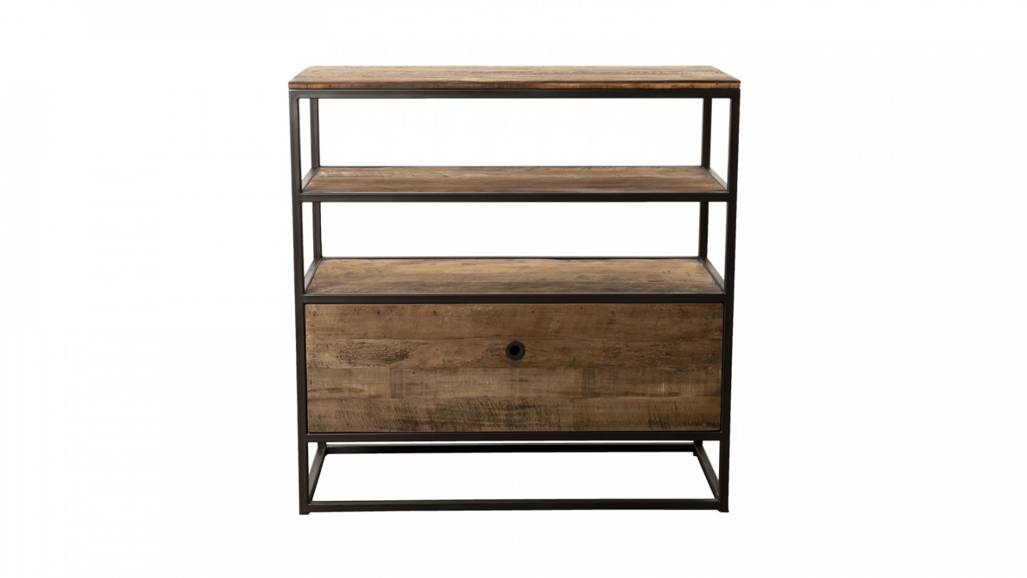 Etagère 1 tiroir 2 étages en teck recyclé acacia et métal - Collection Sixtine