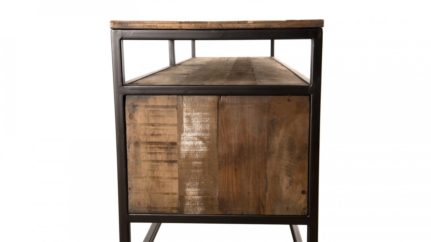 Meuble TV 3 tiroirs en teck recyclé acacia et métal - Collection Sixtine