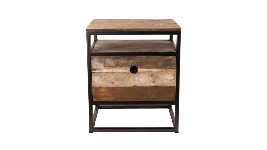 Petit meuble d'appoint 1 tiroir en teck recyclé acacia et métal - Collection Sixtine